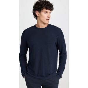 NN.07 No Nationality Clive Long Sleeve Waffle Knit Tee in Dark Blue Size S